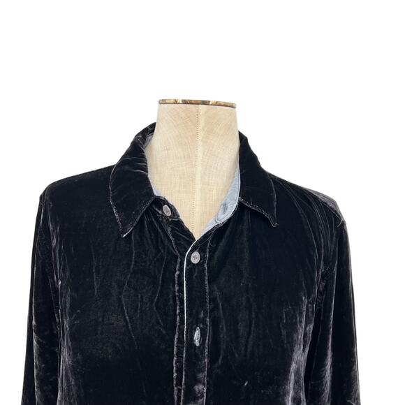 CP Shades Romy Velvet Button-up Shirt Blouse Gray Blue Size Large - Picture 2 of 10